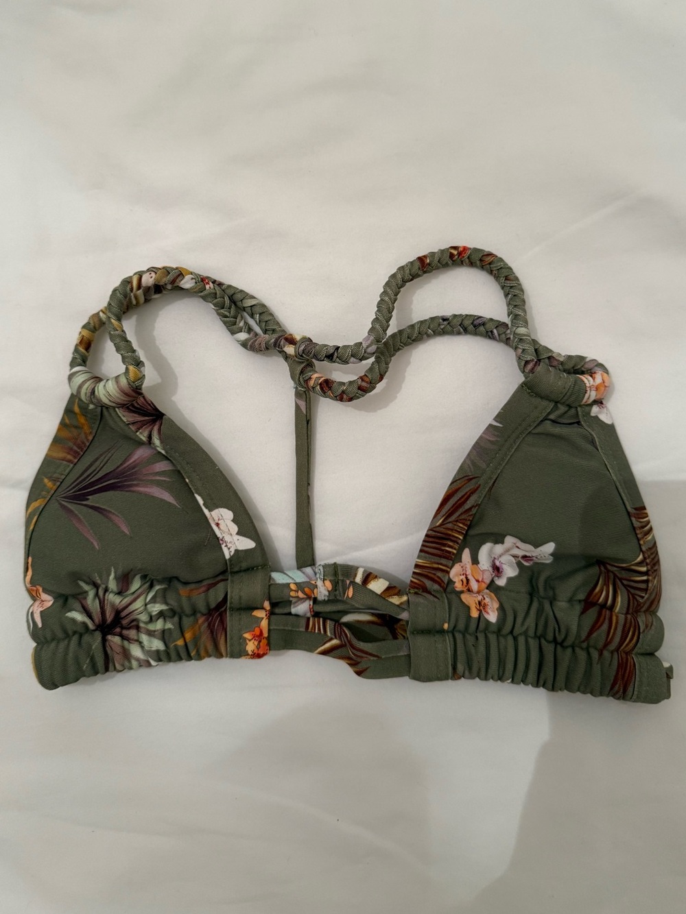 Montce Swim "Plants on Green" Tress Triangle Bikini Top.